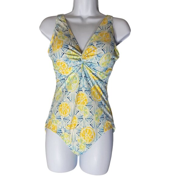 Lands End Lemon One Piece Swimsuit Tummy Control Twist Front Sz 6D - Picture 3 of 13